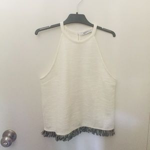 Zara Tweed Halter Top with Fringe Hem Size S